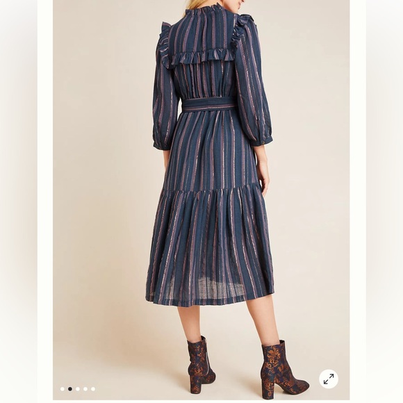 Anthropologie Midnight Ruffled midi dress women’s size S NWOT - Picture 2 of 16